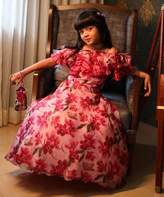 Pink Flowered Top with Flowery Organza Ghagra 6