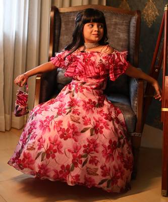 Pink Flowered Top with Flowery Organza Ghagra 7