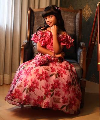 Pink Flowered Top with Flowery Organza Ghagra 8