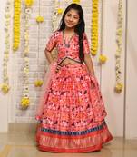 Patola Printed And Gota Lace Detailed Top With Lehenga And Dupatta