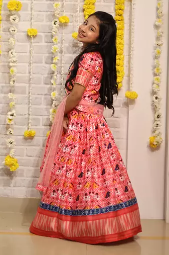 Patola Printed And Gota Lace Detailed Top With Lehenga And Dupatta