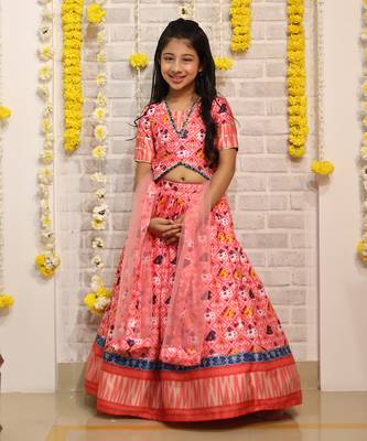 Patola Printed And Gota Lace Detailed Top With Lehenga And Dupatta 5