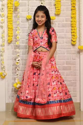Patola Printed And Gota Lace Detailed Top With Lehenga And Dupatta