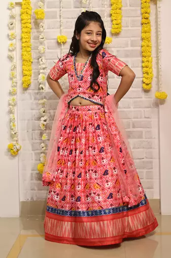 Patola Printed And Gota Lace Detailed Top With Lehenga And Dupatta