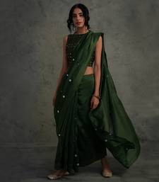 Olive Green Casual Saree with Blouse for Women