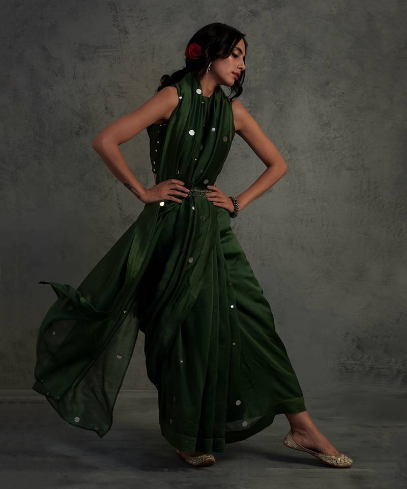 Olive Green Casual Saree with Blouse for Women