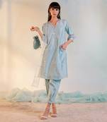 Sequin Placket Kurta With Pleated Pants 