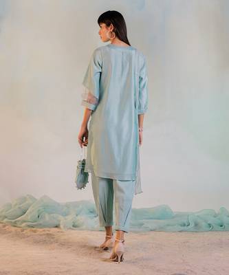 Sequin Placket Kurta With Pleated Pants  3