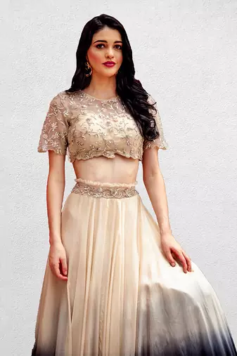 Ivory Ombre Lehenga with Crop Top
