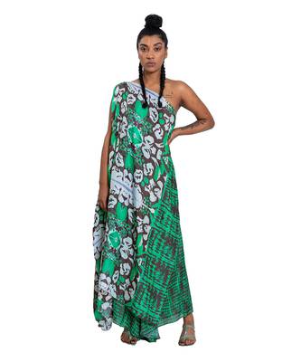One Shouldered Floral Shibori Kaftan 1