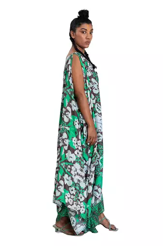 One Shouldered Floral Shibori Kaftan