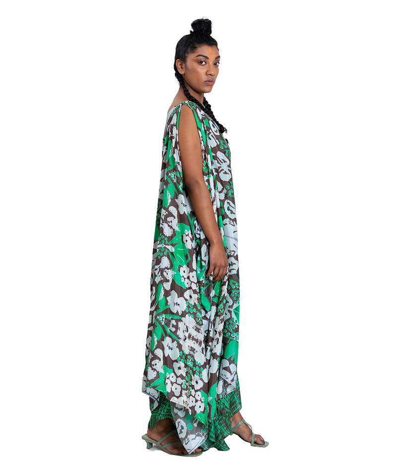 One Shouldered Floral Shibori Kaftan
