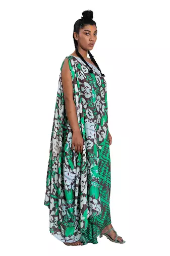 One Shouldered Floral Shibori Kaftan