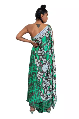 One Shouldered Floral Shibori Kaftan