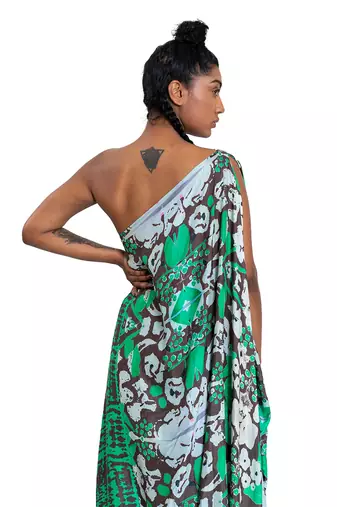 One Shouldered Floral Shibori Kaftan