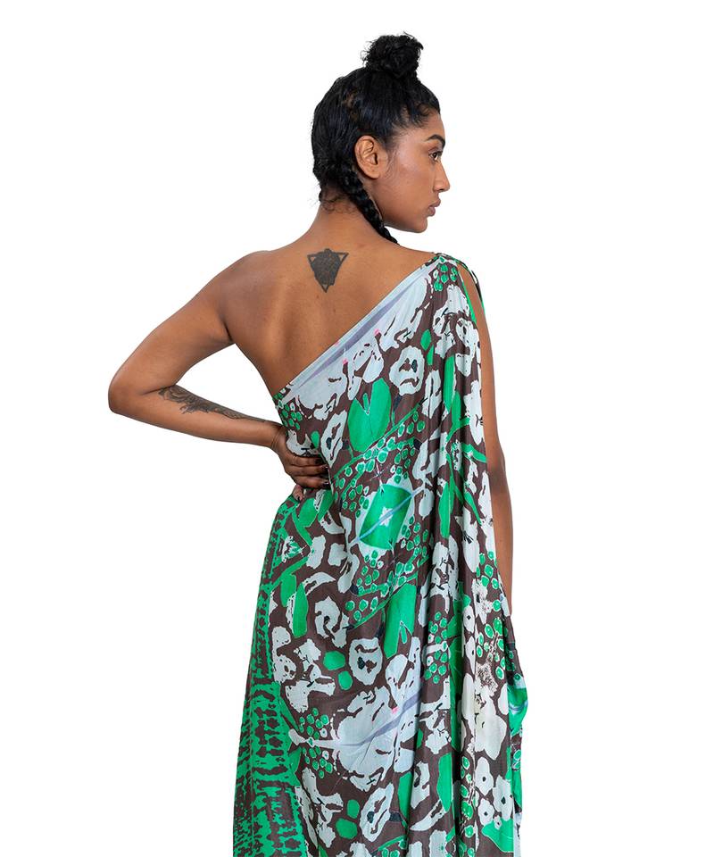 One Shouldered Floral Shibori Kaftan