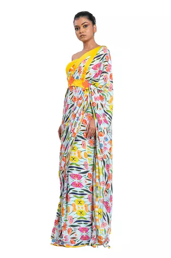 Yellow Muslin Plain Saree With Blouse