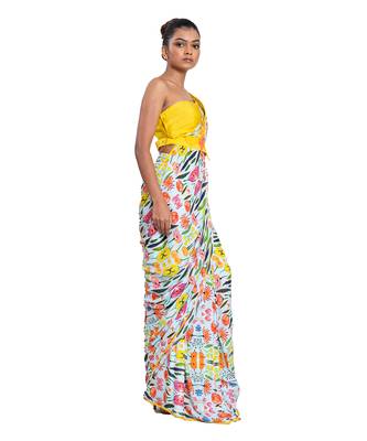 Yellow Muslin Plain Saree With Blouse 3