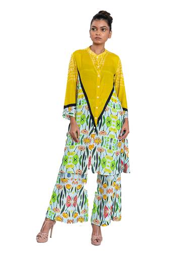 Off White With Yellow Floral Bell Pants