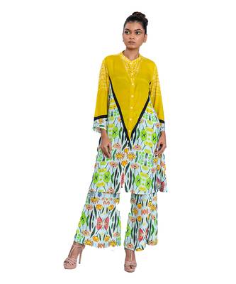 Off White With Yellow Floral Bell Pants 1