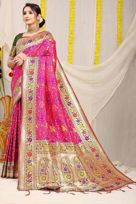 Pink Woven Patola Saree With Blouse 1