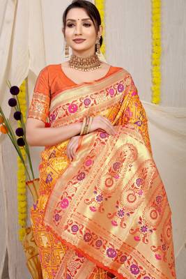 Yellow Woven Patola Saree With Blouse 3