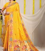 Yellow woven paithani silk saree with blouse