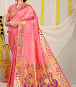 Light Pink Woven Paithani Silk Blend Saree With Blouse