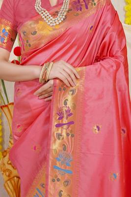 Light Pink Woven Paithani Silk Blend Saree With Blouse 4