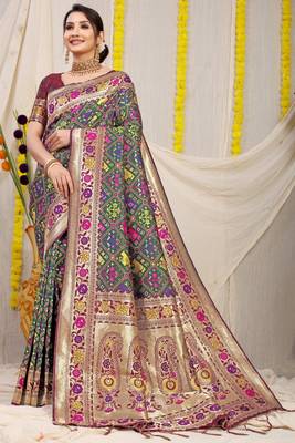 Teal Woven Patola Saree With Blouse 1
