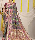 Teal Woven Patola Saree With Blouse