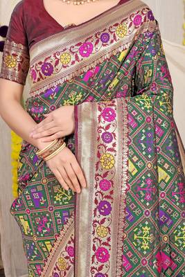 Teal Woven Patola Saree With Blouse 4