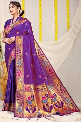 Purple woven paithani silk saree with blouse 1