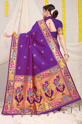 Purple woven paithani silk saree with blouse 2