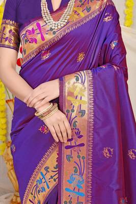 Purple woven paithani silk saree with blouse 4