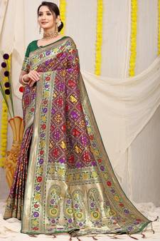 Maroon Woven Patola Saree With Blouse