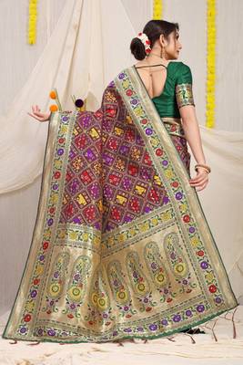 Maroon Woven Patola Saree With Blouse 2