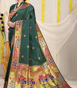Teal Woven Paithani Silk Blend Saree With Blouse