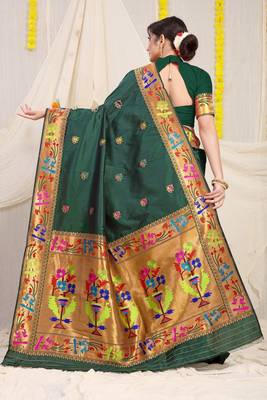 Teal Woven Paithani Silk Blend Saree With Blouse 2