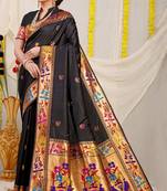 Black Woven Paithani Silk Blend Saree With Blouse