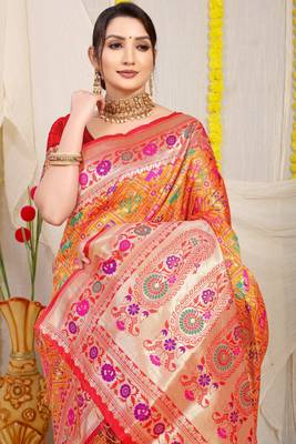 Mustard Woven Patola Saree With Blouse 3