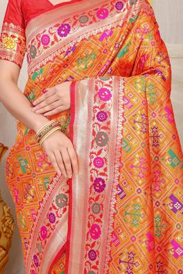 Mustard Woven Patola Saree With Blouse 4
