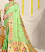 Green woven paithani silk saree with blouse