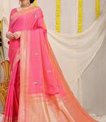 Light Pink Woven Art Silk Saree With Blouse