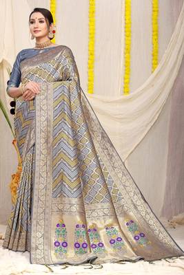 Grey Woven Art Silk Saree With Blouse 1