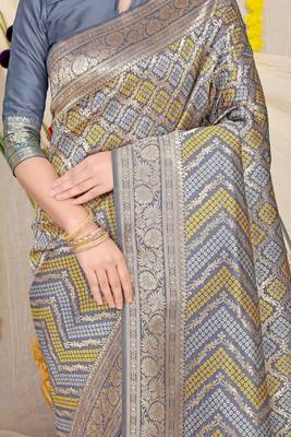 Grey Woven Art Silk Saree With Blouse 4