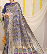 Blue Woven Art Silk Saree With Blouse
