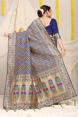 Blue Woven Art Silk Saree With Blouse 2