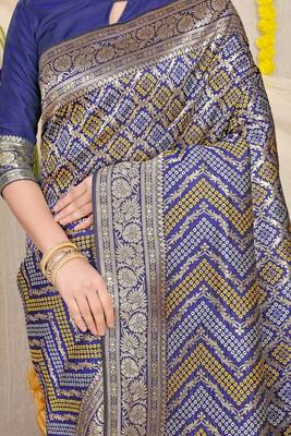 Blue Woven Art Silk Saree With Blouse 4