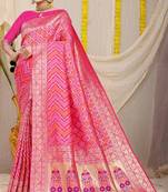 Pink Woven Art Silk Saree With Blouse
